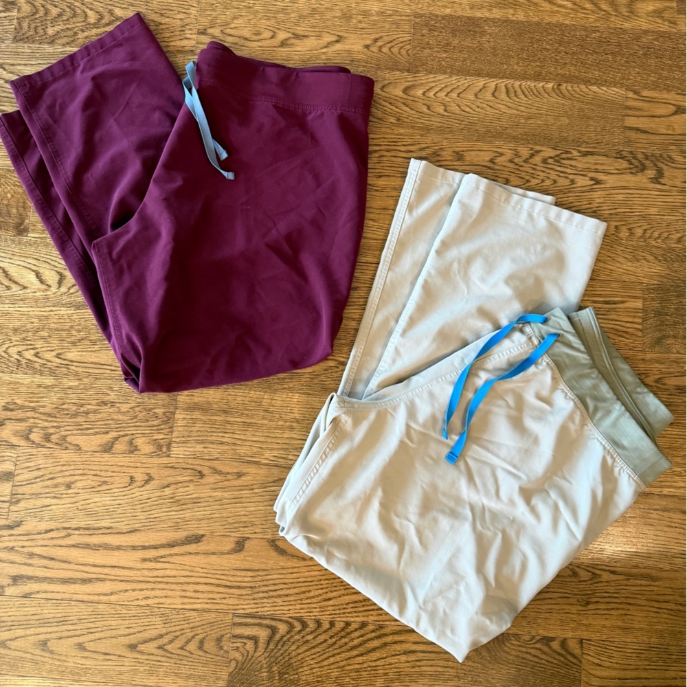 Figs Scrubs Tech Pants Set of 2 Burgundy Khaki